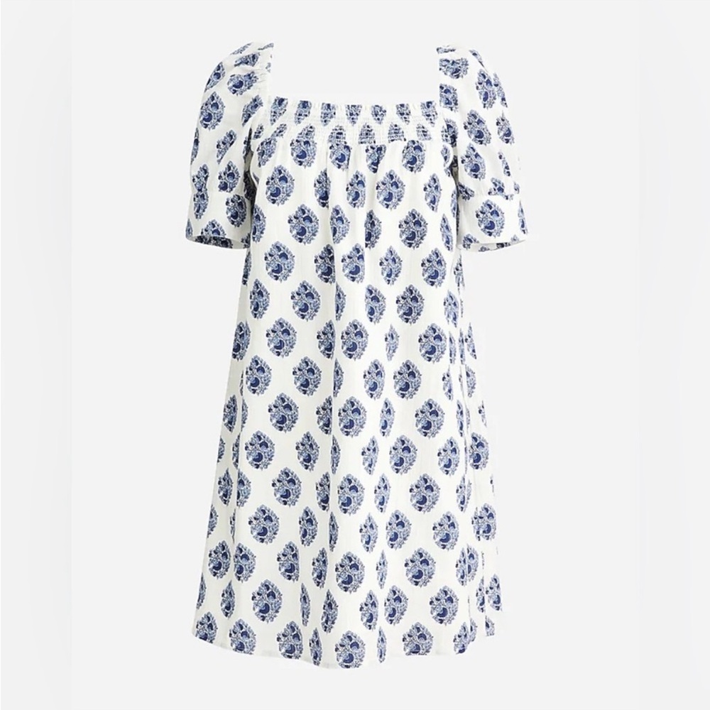 J. Crew White Mini Dress with Blue Floral Print
